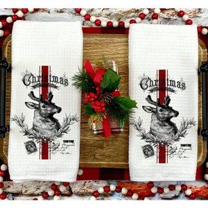 Christmas Tea Towels, Set of 2, New, Kitchen and Bath, Reindeer, Christmas gift